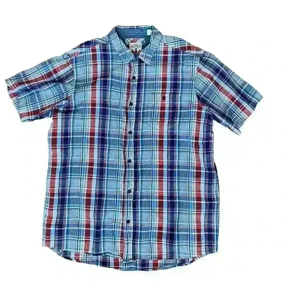 Red Head Brand Co. Men’s Short Sleeve Button Down Shirt Plaid XL Blue Orange